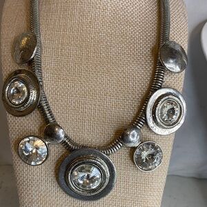 Silver Statement Necklace with Crystal Accents